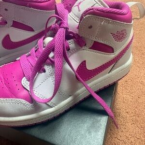Kids Pink and White Nike Jordan shoes